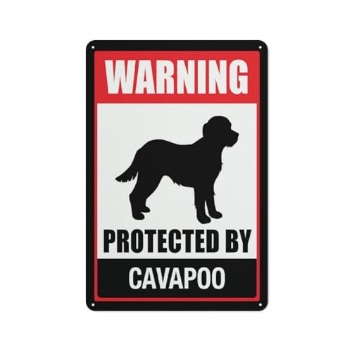 Warnschild mit Aufschrift "Warning Protected By Cavapoo", 30,5 x 20,3 cm, reflektierendes Aluminium-Metall-Warnschild mit Symbol für den Innen- und Außenbereich von Feehiget