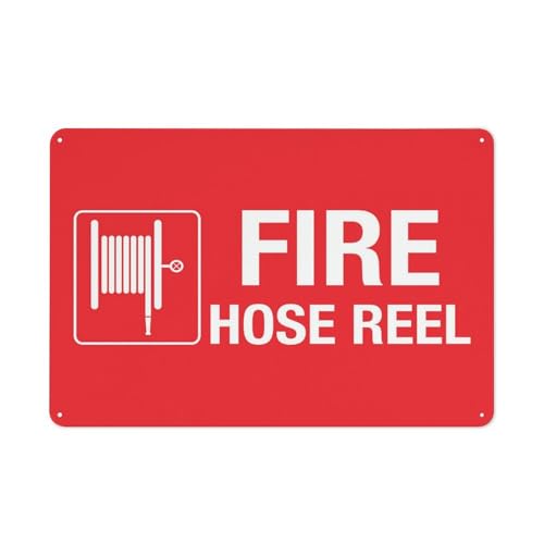 Warnschild mit Feuerwehrschlauchtrommel und Symbolen, 30,5 x 20,3 cm, reflektierendes Aluminium-Metall-Warnschild mit Symbol für den Innen- und Außenbereich von Feehiget
