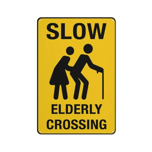 Warnschild mit Symbol "Slow Elderly Crossing", 30,5 x 20,3 cm, Aluminium-Metall, Warnschild mit Symbol für den Innen- und Außenbereich von Feehiget