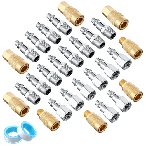 Feekoon 28-teiliges Luftschlauch-Armaturen-Set, M-Stil, industrieller Typ D, 6,35 mm NPT-Schnellverbindungskupplung und Stecker-Set mit PTFE-Band für industrielle Schwenkluftwerkzeug-Armaturen und von Feekoon