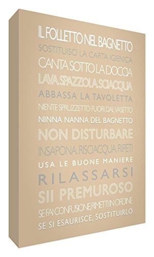 Feel Good Art BATHRULES1624-01IT Der Kobold im Badezimmer Bild auf Leinwand in modernem typografischen Stil, Beige, 60 x 40 x 4 cm von Feel Good Art