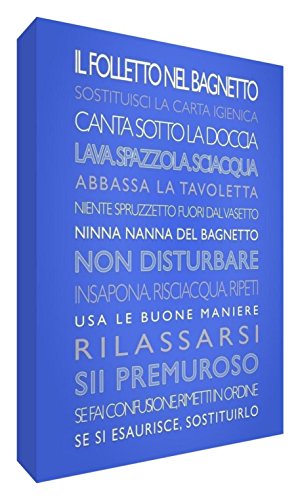 Feel Good Art BATHRULES1624-04IT Der Kobold im Badezimmer Bild auf Leinwand in modernem typografischen Stil, Blau, 60 x 40 x 4 cm von Feel Good Art