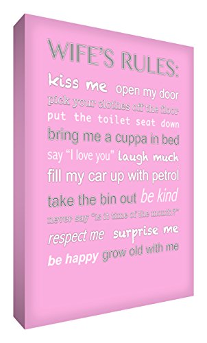 Feel Good Art 16 x 12 Zoll modernes typographisches Frau 's Rules mittel A3 Leinwand, rosa - Soft pink, 60 x 40 cm von Feel Good Art