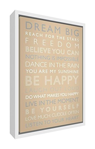 Feel Good Art Be Happy NEU gerahmt Leinwand gedruckt, die Solide Weiß Holzrahmen Surround, Holz, Beige, 64 x 44 x 3 cm von Feel Good Art