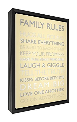 Feel Good Art Family Rules NEU Bedruckte Leinwand mit Solid Black Rahmen SURROUND, Holz, Cremefarben, 95 x 64 x 3 cm von Feel Good Art