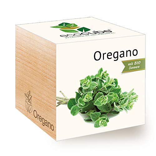 Feel Green Ecocube Oregano, Bio Samen, Nachhaltige Geschenkidee (100% Eco Friendly), Grow Your Own/Anzuchtset, Pflanzen Im Holzwürfel, Made in Austria von Feel Green