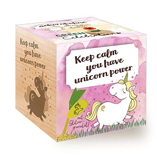 Feel Green 296725 Grow Your Own Einhornbohne, Holzwürfel Mit Lasergravur «Keep Calm, You Have Unicorn Power», Nachhaltige Geschenkidee, Anzuchtset, Ecocube, Made in Austria von Feel Green - WE CREATE NATURE