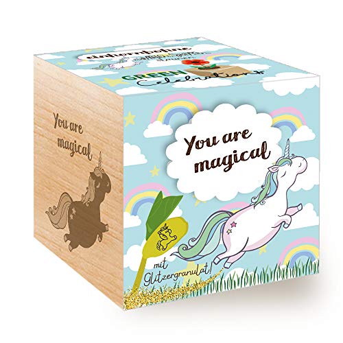 Grow Your Own Einhornbohne, Holzwürfel Mit Lasergravur «You Are Magical», Nachhaltige Geschenkidee, Anzuchtset, Ecocube, Made in Austria von Feel Green