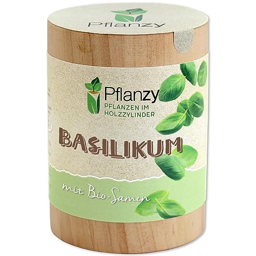 Feel Green Pflanzy Basilikum, Bio Samen, Nachhaltige Geschenkidee (100% Eco Friendly), Grow Your Own/Anzuchtset, Pflanzen im Holzzylinder, Made in Austria von Feel Green - WE CREATE NATURE