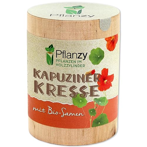 Feel Green Pflanzy Kapuzinerkresse, Bio Samen, Nachhaltige Geschenkidee (100% Eco Friendly), Grow Your Own/Anzuchtset, Pflanzen im Holzzylinder, Made in Austria von Feel Green - WE CREATE NATURE