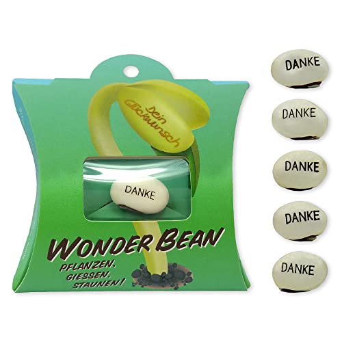 Feel Green - WE CREATE NATURE Wonder Bean (5 Stk), Danke, Bohne Mit Eingravierter Glücksbotschaft, Made in Austria, Nachhaltige Geschenkidee, Pflanzen-Gießen-Staunen von Feel Green - WE CREATE NATURE