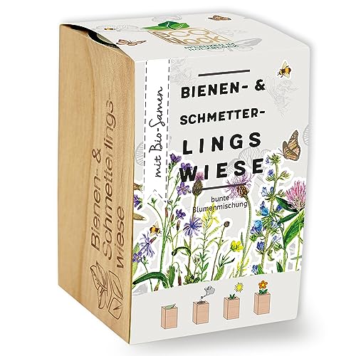 Feel Green ecoblock Bienen- & Schmetterlingswiese, Bio Samen, Nachhaltige Geschenkidee (100% Eco Friendly), Grow Your Own/Anzuchtset, Pflanzen im Holzblock, Made in Austria von Feel Green - WE CREATE NATURE