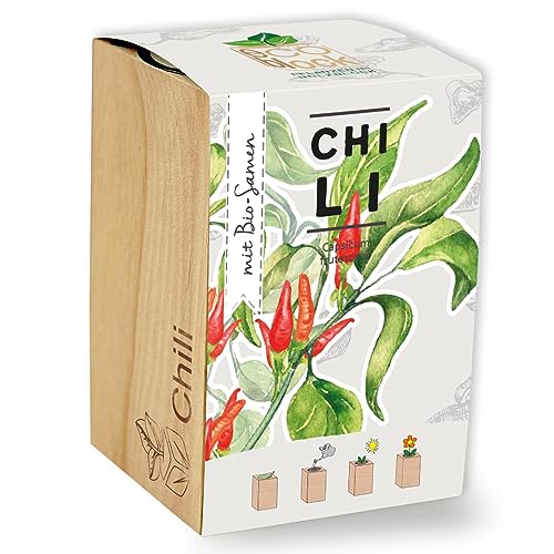 Feel Green ecoblock Chili, Bio Samen, Nachhaltige Geschenkidee (100% Eco Friendly), Grow Your Own/Anzuchtset, Pflanzen im Holzblock, Made in Austria von Feel Green - WE CREATE NATURE