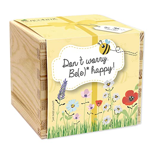 Feel Green - WE CREATE NATURE ecobox, Bienenwiese Don't worry. Be(e) happy, Bio Samen, Pflanzen Aus Der Holzbox 11x11x10cm, Made in Austria, Nachhaltige Geschenkidee, Grow Your Own/Anzuchtset von Feel Green