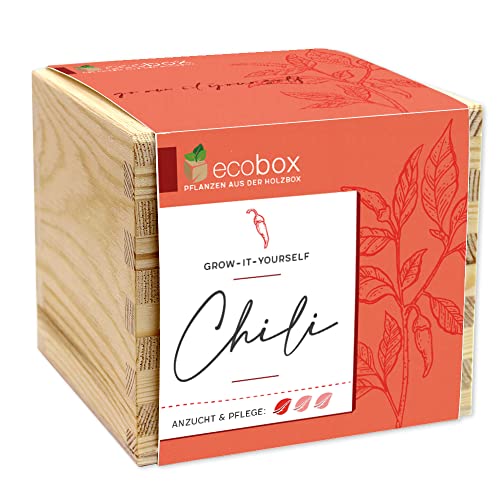 Feel Green - WE CREATE NATURE ecobox, Chili, Bio Samen, Pflanzen Aus Der Holzbox 11x11x10cm, Made in Austria, Nachhaltige Geschenkidee, Grow Your Own/Anzuchtset von Feel Green