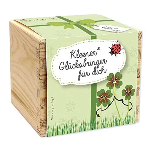 Feel Green - WE CREATE NATURE ecobox, Glücksklee Kleener Glücksbringer für dich, Pflanzen Aus Der Holzbox 11x11x10cm, Made in Austria, Nachhaltige Geschenkidee, Grow Your Own/Anzuchtset von Feel Green - WE CREATE NATURE