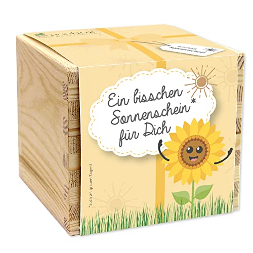 Feel Green - WE CREATE NATURE ecobox, Sonnenblume Ein bisschen Sonnenschein für Dich, Pflanzen Aus Der Holzbox 11x11x10cm, Made in Austria, Nachhaltige Geschenkidee, Grow Your Own/Anzuchtset von Feel Green - WE CREATE NATURE