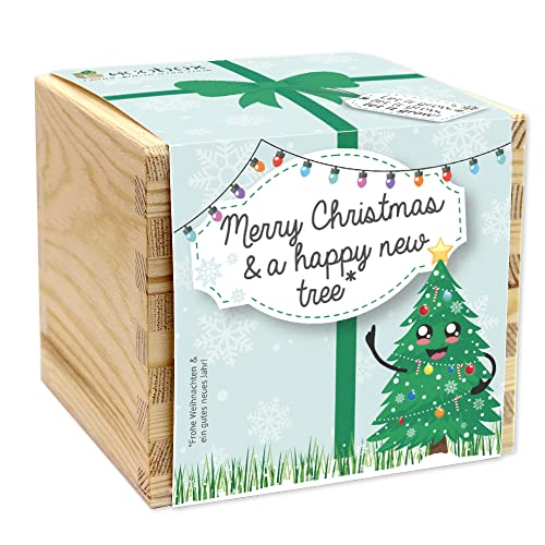 Feel Green - WE CREATE NATURE ecobox, Weihnachtbaum Merry Christmas and a happy new tree, Pflanzen Aus Der Holzbox 11x11x10cm, Made in Austria, Nachhaltige Geschenkidee, Grow Your Own/Anzuchtset von Feel Green