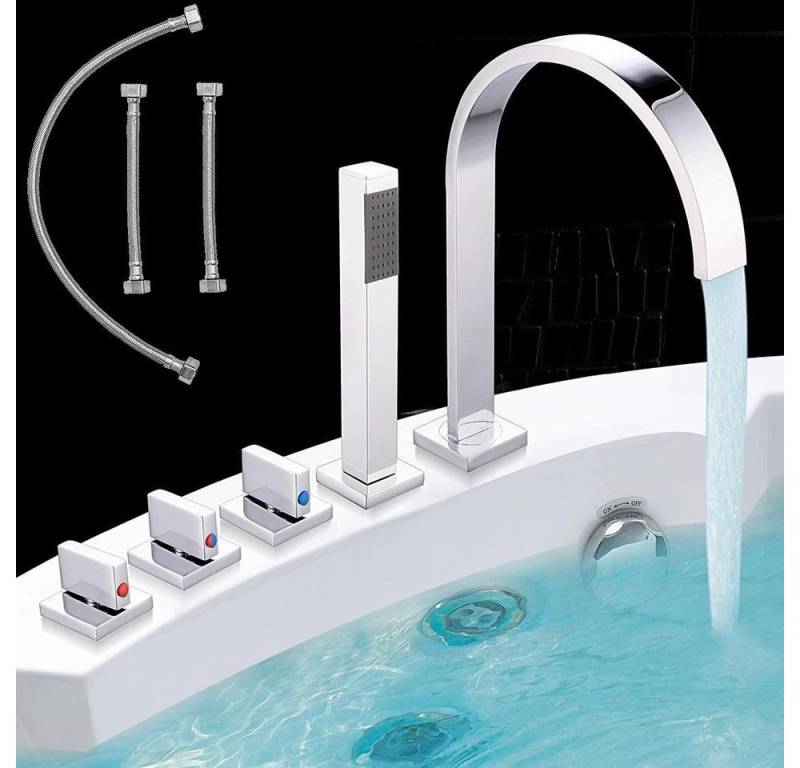 Feel2Home Badarmatur 5 Loch Badewannenarmatur Wasserhahn Handbrause Wannenrand Armatur von Feel2Home
