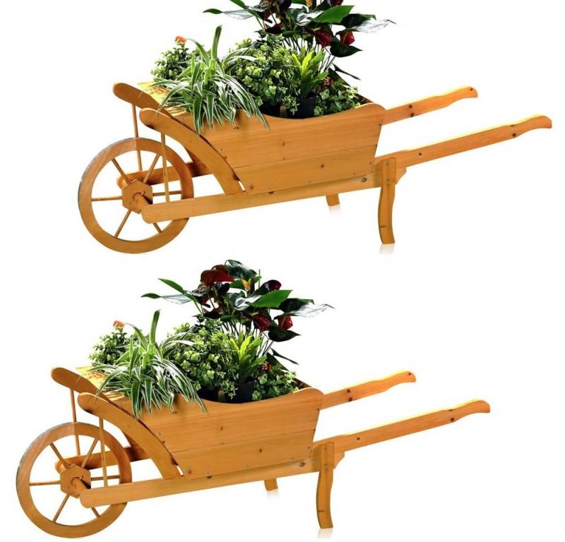Feel2Home Blumentopf Blumentopf 2x Garten Pflanzschubkarre Schubkarre aus Holz Blumenkarre, 129 cm × 45 cm × 43 cm (L x B x H) von Feel2Home