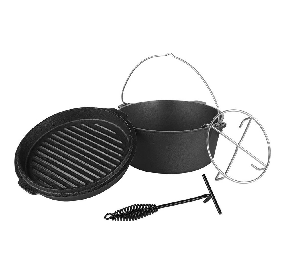 Feel2Home Feuertopf Dutch Oven Gusseisen Potjie Kochtopf Feuertopf Camping versch. Größen, Gusseisen, Gusseisen,Deckel als Pfanne verwendbar von Feel2Home