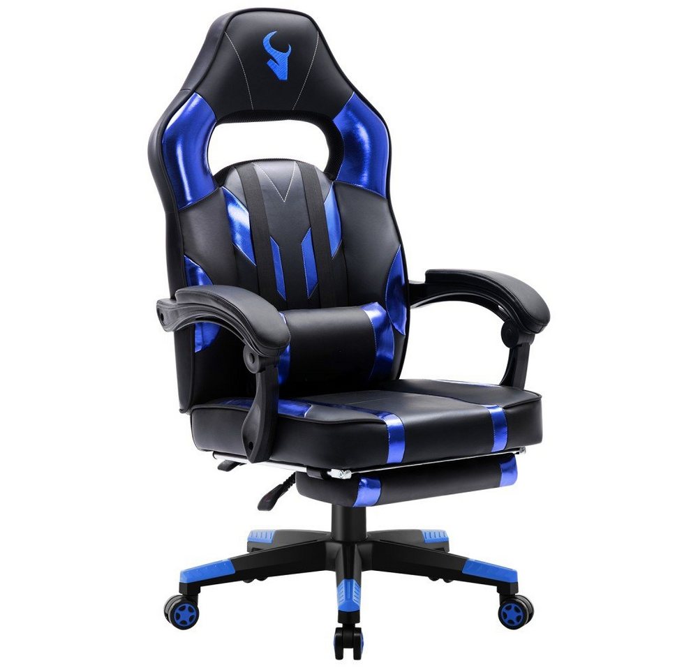 Feel2Home Gaming Chair Bürostuhl Chefsessel Sportsitz Gamingstuhl Fußstütze versch. Farben, Stützkissen,Ergonomisch,Geräuscharm,Fußstütze,Lendenkissen von Feel2Home