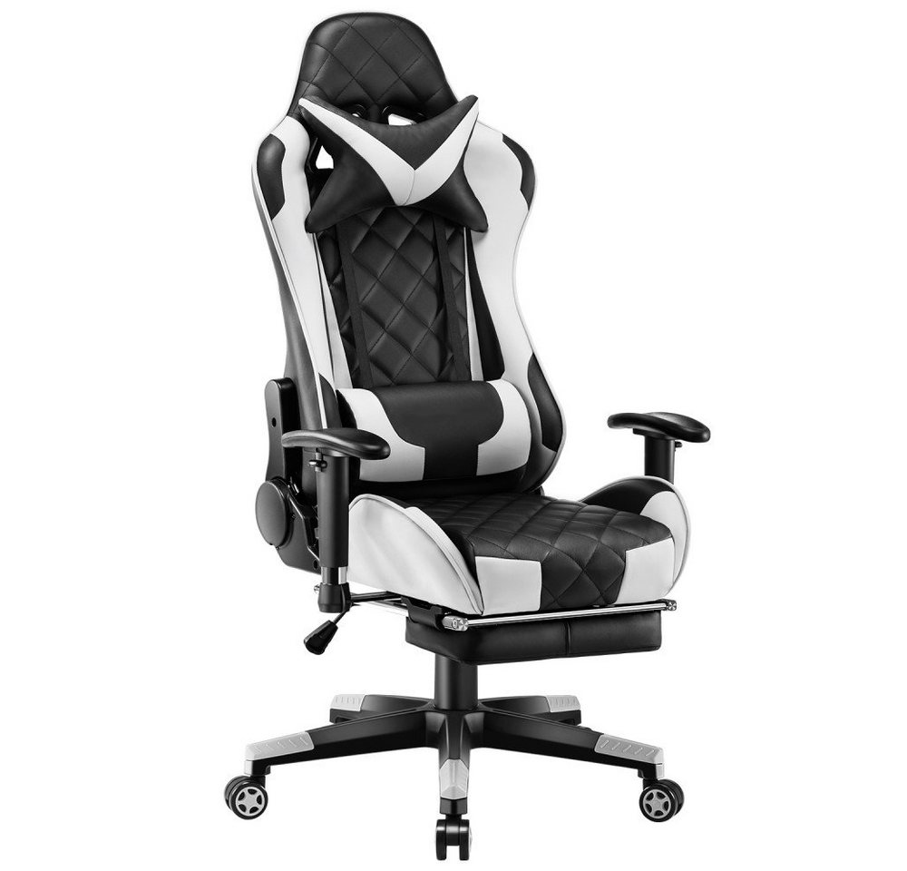 Feel2Home Gaming Chair Gamingstuhl Chefsessel Bürostuhl verstellbare Armlehnen versch. Farben, 4-fach verstellbare Armlehne,Nackenkissen,Fußablage,Lendenkissen von Feel2Home