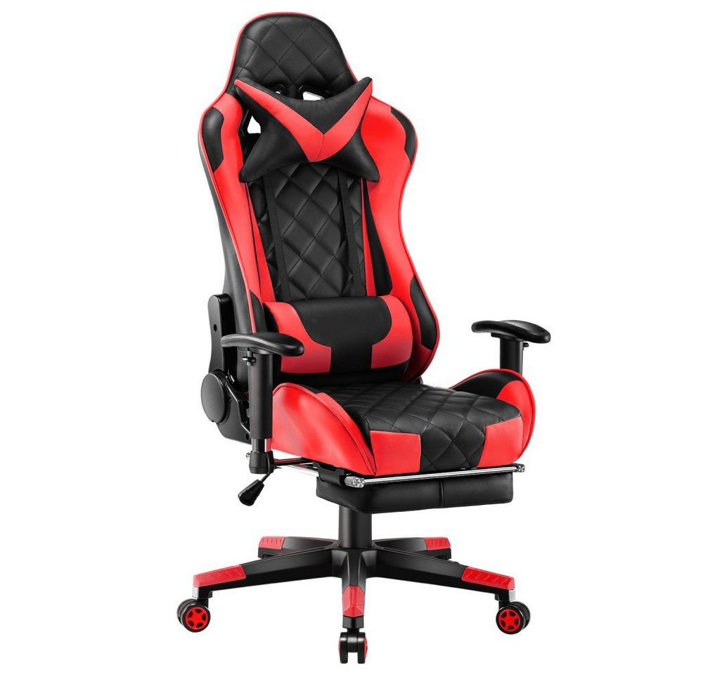 Feel2Home Gaming Chair Gamingstuhl Chefsessel Bürostuhl verstellbare Armlehnen versch. Farben, 4-fach verstellbare Armlehne,Nackenkissen,Fußablage,Lendenkissen von Feel2Home