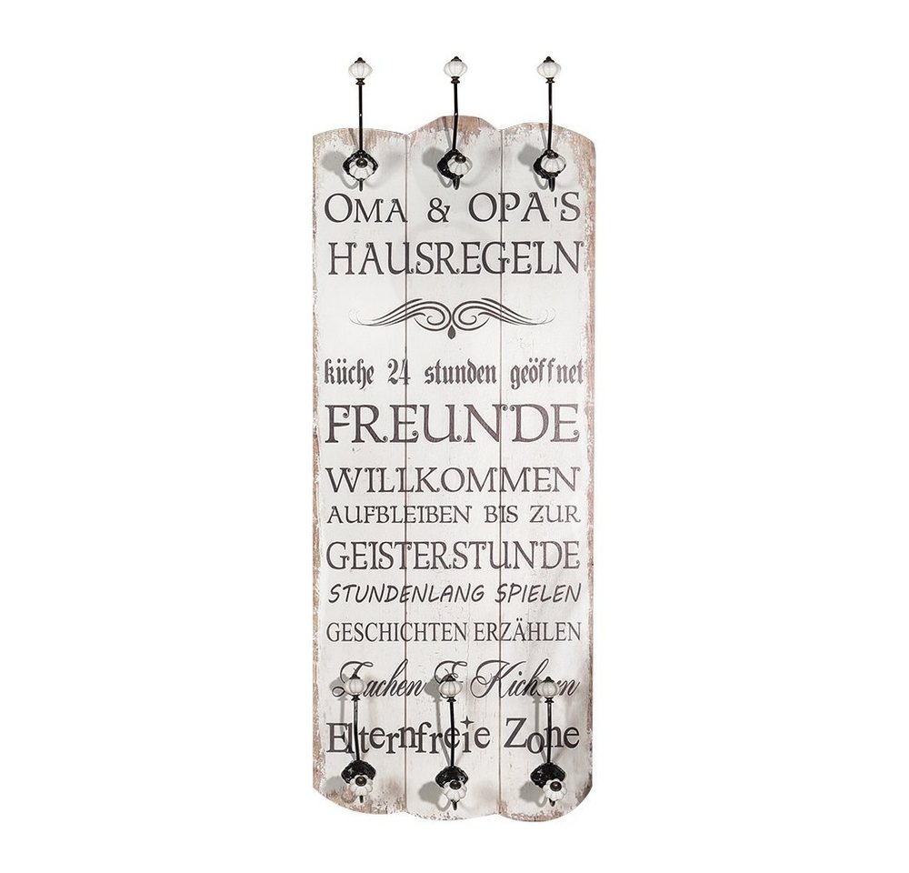 Feel2Home Garderobenpaneel Wandgarderobe 100x40CM Hausregeln Oma Opa 6 Kleiderhaken Flurpaneel von Feel2Home