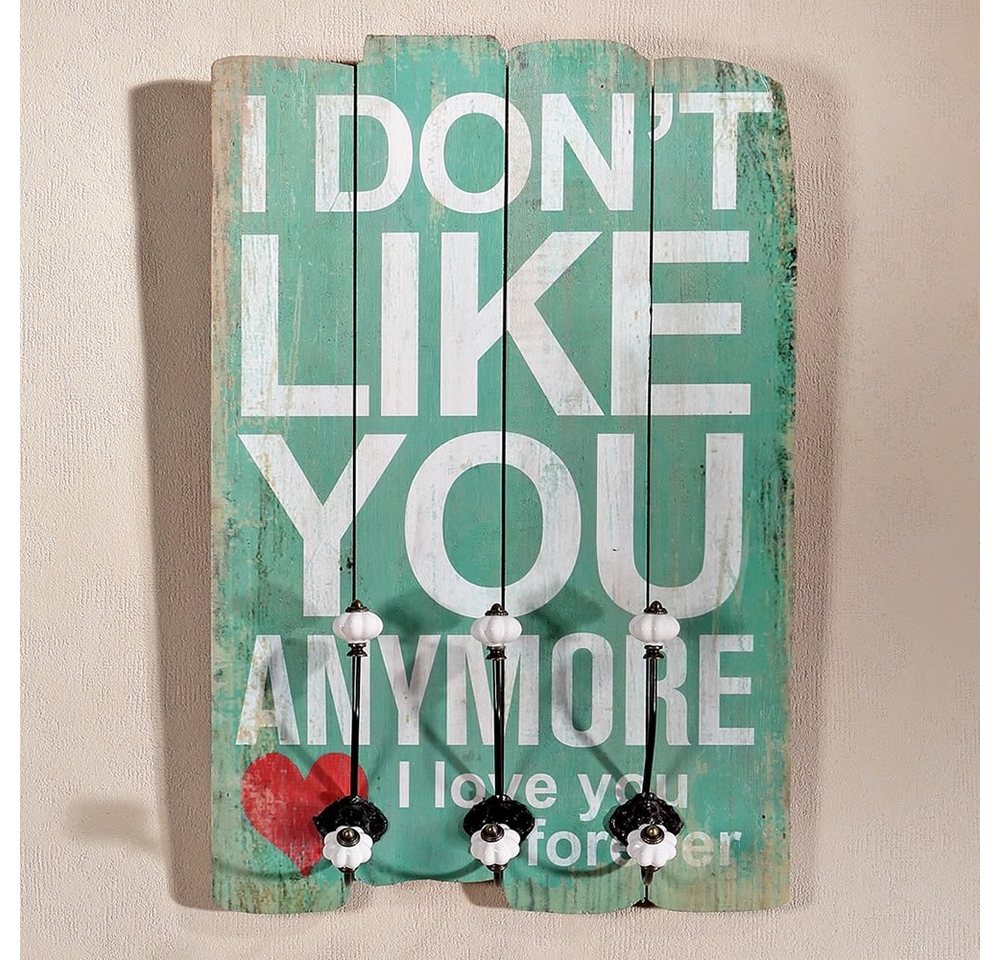 Feel2Home Garderobenpaneel Wandgarderobe 40x60CM I Don't Like You 3 Kleiderhaken Flurpaneel Holz, Paulownienholz von Feel2Home