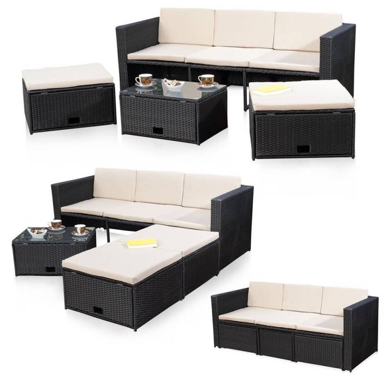 Feel2Home Garten-Essgruppe Polyrattan Lounge Rattanmöbel Sitzgruppe Gartenmöbel versch. Farben, (4-tlg., Premium-Lounge), Hochwertige Flechtoptik von Feel2Home