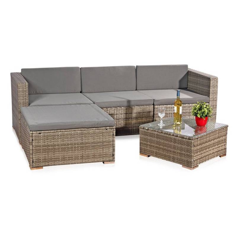 Feel2Home Garten-Essgruppe Gartenmöbel 5tlg Sitzgruppe Sofa Polyrattan Essgarnitur versch. Farben, (5-tlg), Schraub-Ausgleich-Standfüße von Feel2Home