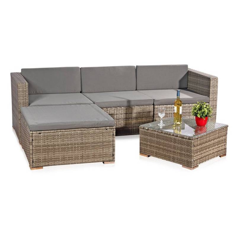 Feel2Home Gartenlounge-Set Gartenmöbel 5tlg Sitzgruppe Sofa Polyrattan Essgarnitur versch. Farben, (5-tlg), Schraub-Ausgleich-Standfüße von Feel2Home