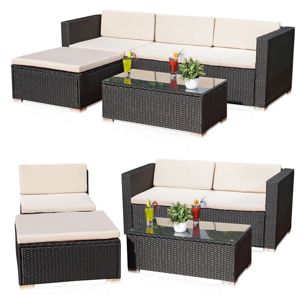 Feel2Home Gartenlounge-Set Gartenmöbel 5tlg Sitzgruppe Sofa Polyrattan Essgarnitur versch. Farben, (5-tlg), Schraub-Ausgleich-Standfüße von Feel2Home