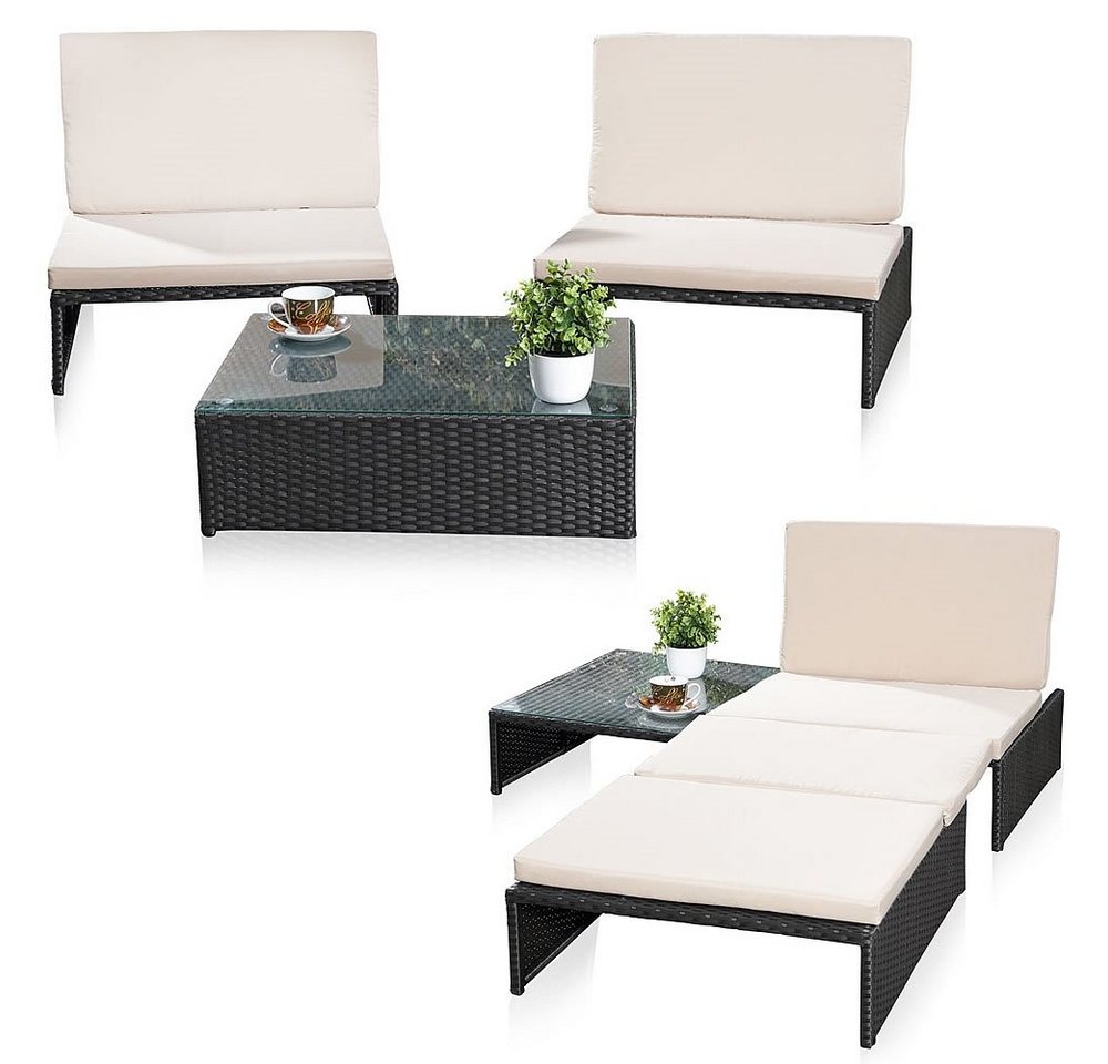 Feel2Home Gartenlounge-Set Gartenmöbelset Sessel Tisch Sitzgruppe Polyrattan versch. Farben, (3-tlg), Wasserabweisend von Feel2Home