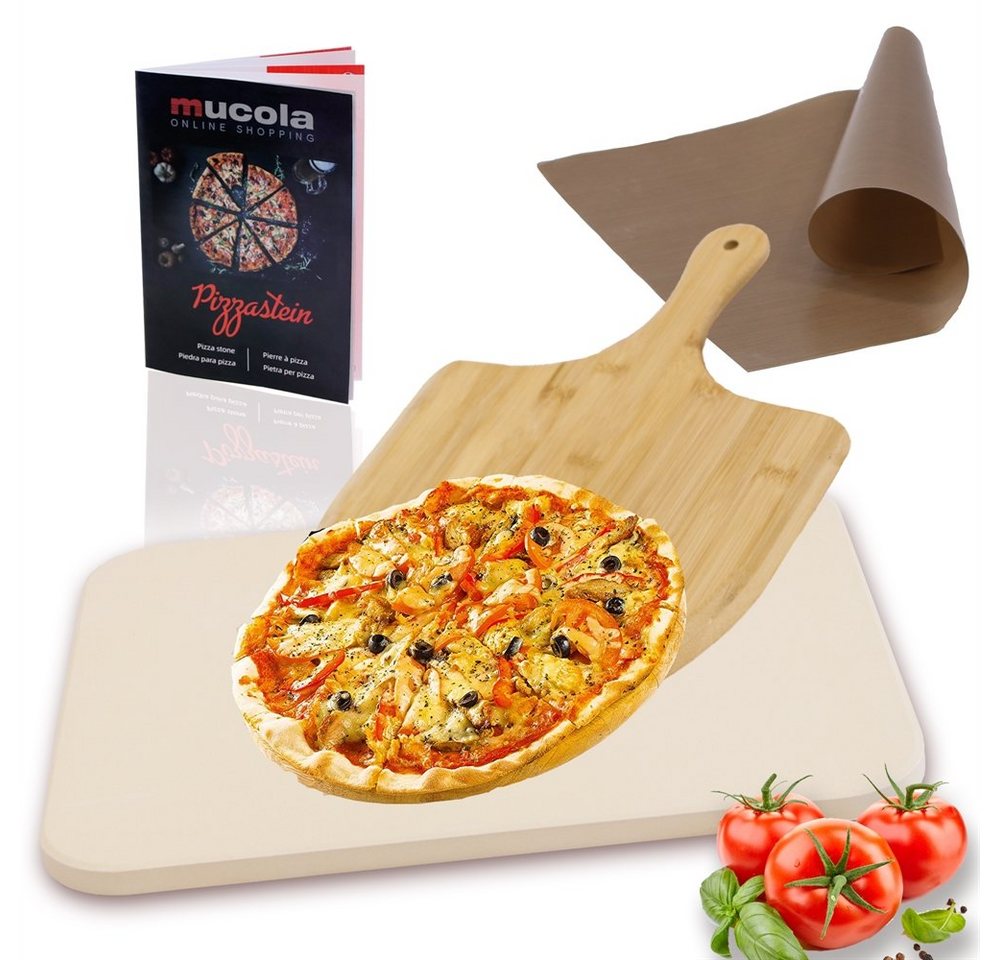 Feel2Home Pizzastein Pizzastein SET 4tlg. Backstein Steinofen Schaufel Rezeptbuch 30x38cm, Cordierit, Geruchlos nicht verformend von Feel2Home