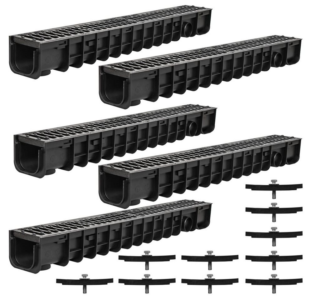 Feel2Home Regenrinne Entwässerungsrinne Stegrost B125 Gußrost Schlitzrinne Stahl 1-6m, Premium-Regenrinne, Diebstahlschutz von Feel2Home