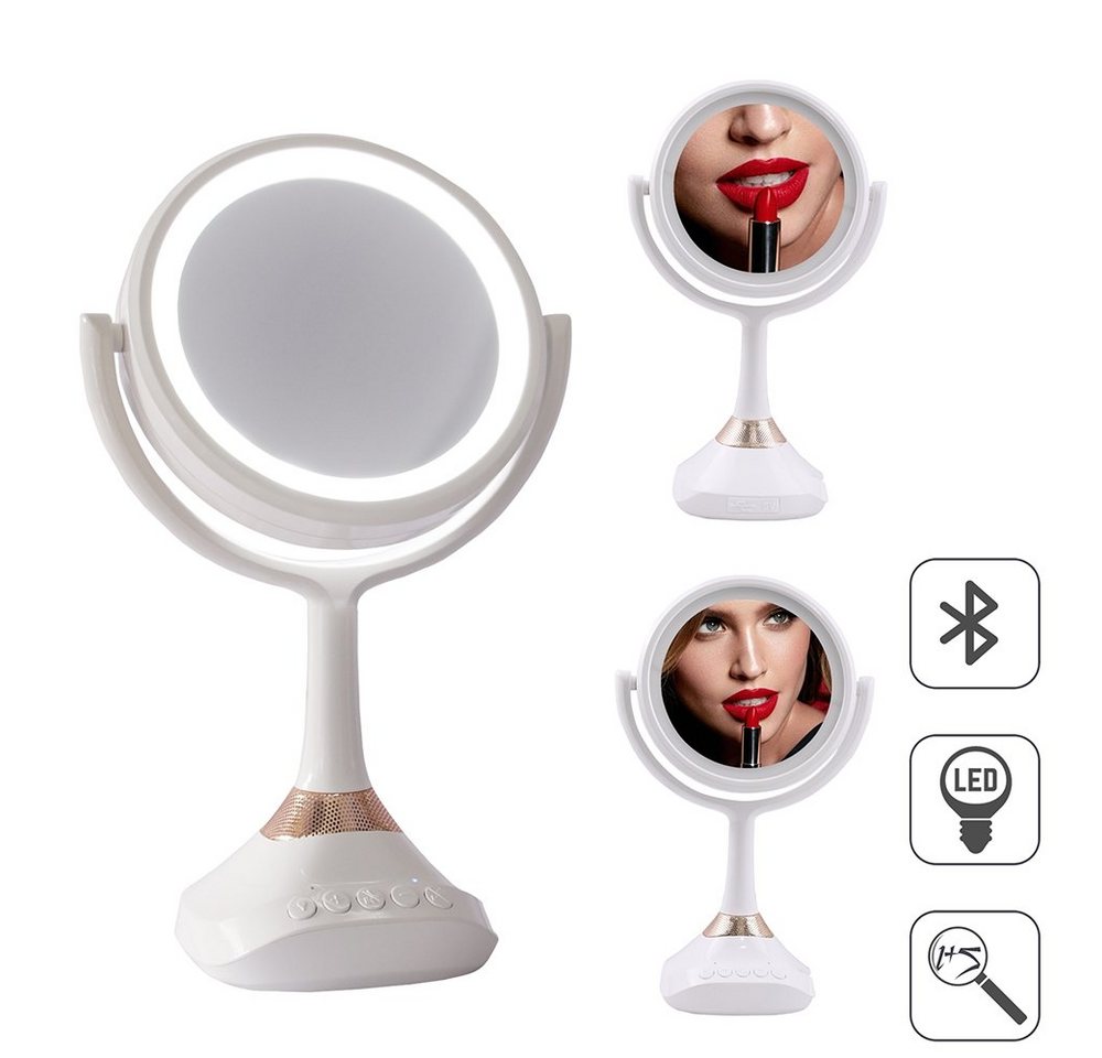 Feel2Home Schminkspiegel Kosmetikspiegel 1- und 5-fach Vergrößerung LED Beleuchtung Bluetooth (Premium-Spiegel), Bluetoothlautsprecher von Feel2Home
