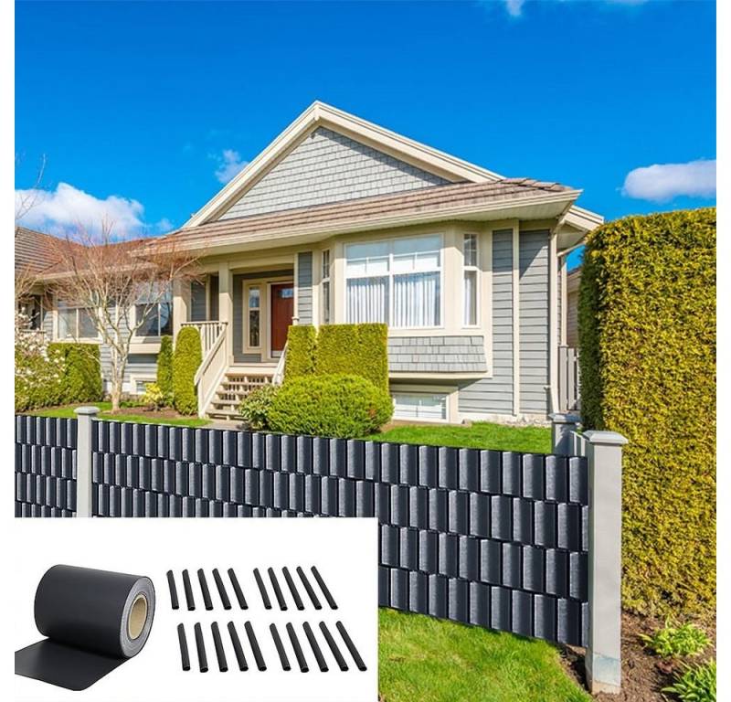 Feel2Home Sichtschutzstreifen 65M PVC Zaunfolie Anthrazit Sichtschutz blickdicht Doppelstabmatten von Feel2Home