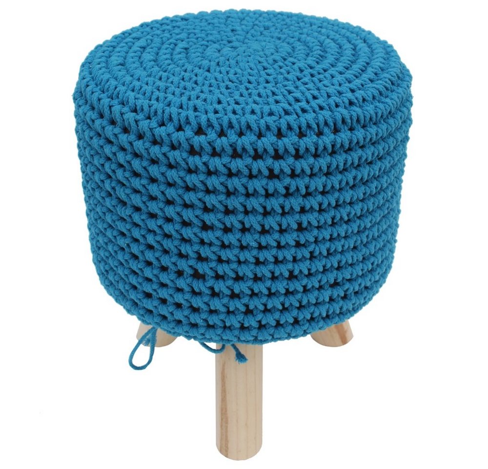 Feel2Home Sitzhocker Sitzhocker Hellblau Holz Strickpolster Stoff Polster Hocker Sitzpouf (Premium-Sitzhocker) von Feel2Home