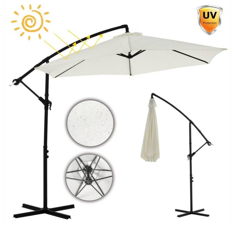 Feel2Home Sonnenschirm Sonnenschirm Kurbelschirm Ø350 Ampelschirm LED Balkon grau u. beige, Premium-Sonnenschirm, LED-Beleuchtung von Feel2Home