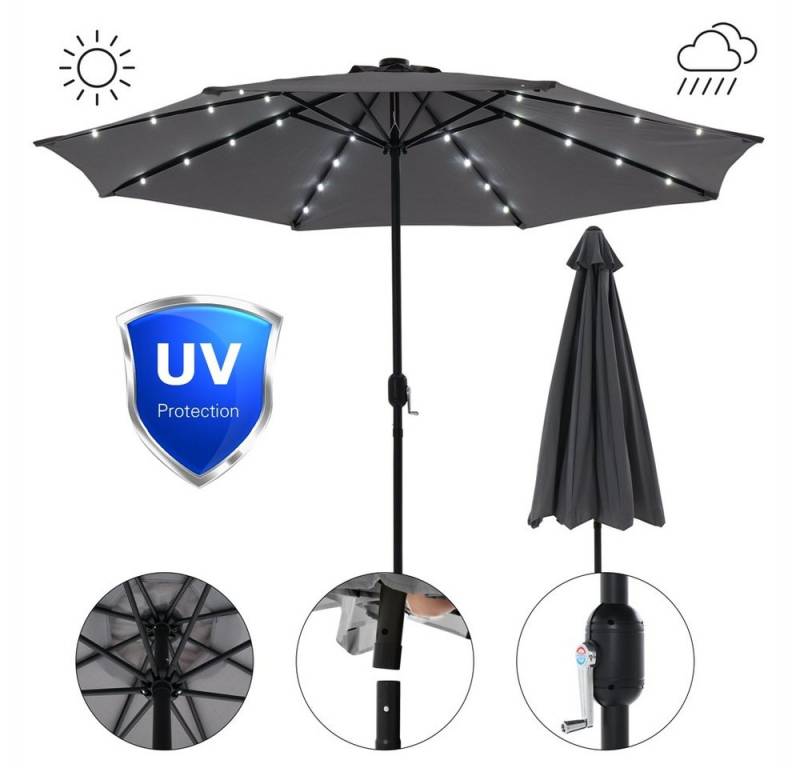 Feel2Home Sonnenschirm Sonnenschirm Marktschirm Ø3m LED Beleuchtung Strandschirm grau/beige, Premium-Sonnenschirm, LED-Beleuchtung von Feel2Home