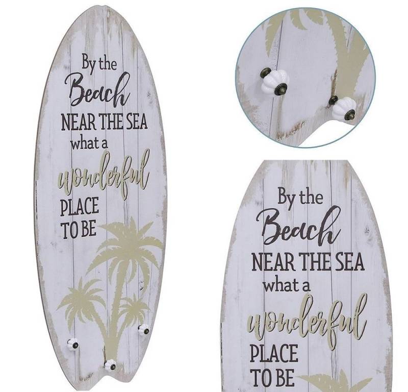 Feel2Home Wandgarderobe Plankenschild Surfboard mit Kleiderhaken Holzbild verschiedene Motive (Garderobe), Surfbrett Optik von Feel2Home