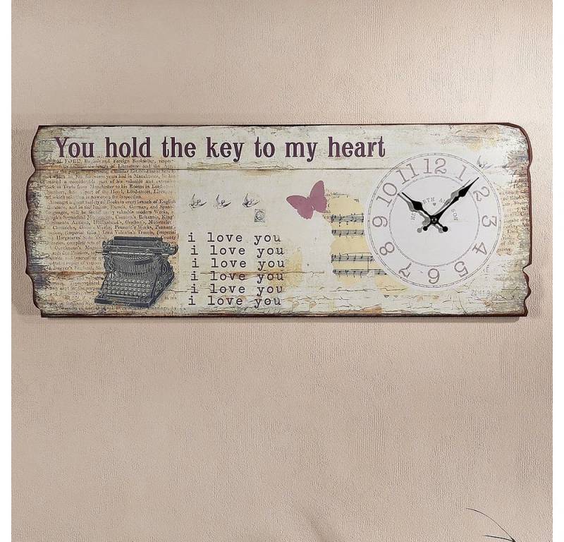 Feel2Home Wanduhr Wanduhr Uhrpaneel 80x30 cm Wand Bild Bahnhofsuhr Holz Shabby Chic (Paulownienholz) von Feel2Home