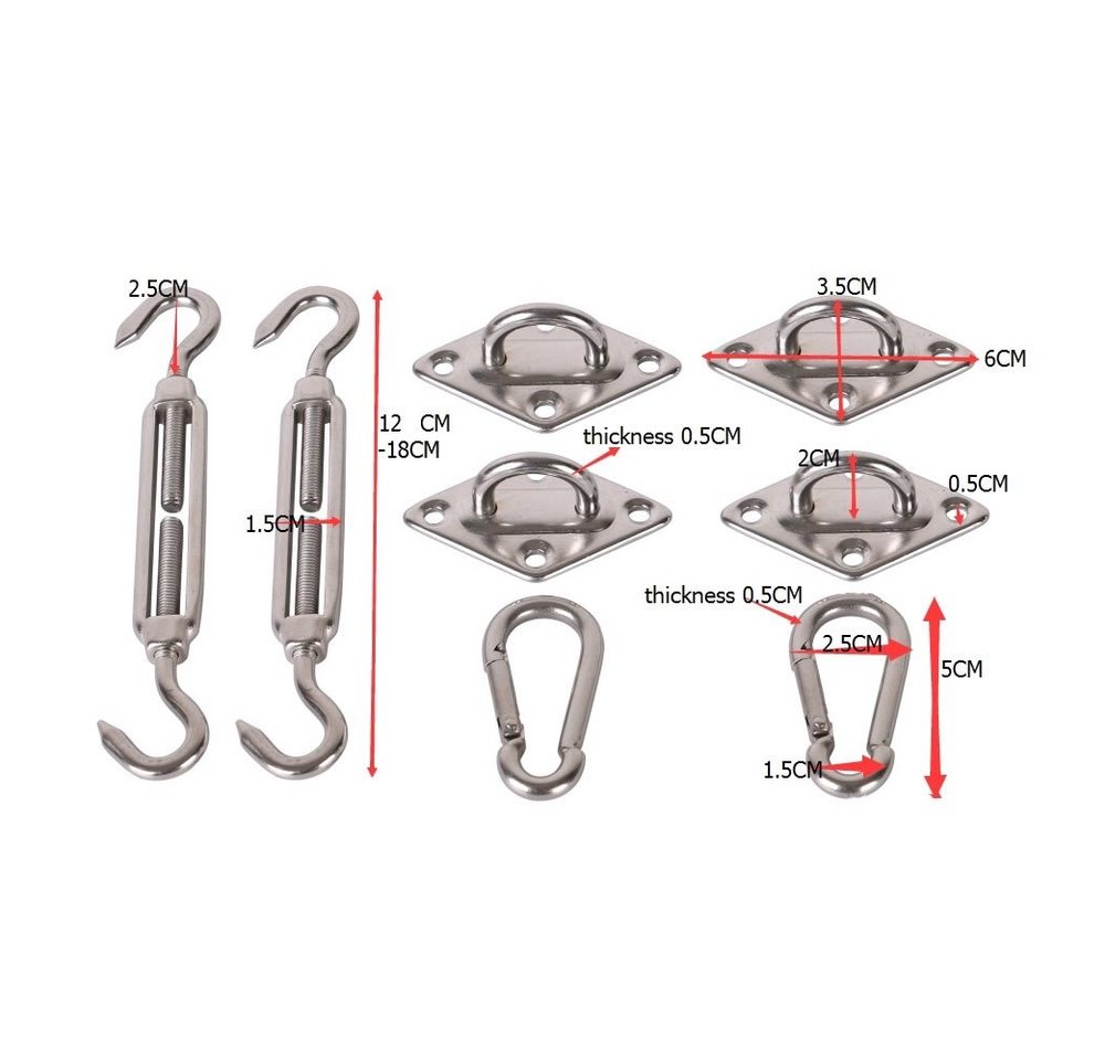 Sonnenschutz 8-Teilig Befestigungsset Sonnensegel Zubehör Montage Befestigungs-Set, Feel2Home, wiederverwendbar von Feel2Home