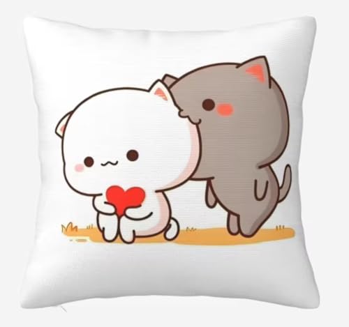 45x45cm Süßer Katzen Kissenbezug - Peach & Goma Bezaubernder Bezug für gemütlichen Komfort-Ideal für Kinderzimmer und Wohnkultur - Niedliches Katzenmotiv - Kissenbezug zur Versüßung der Umgebung frech von FeelComfy