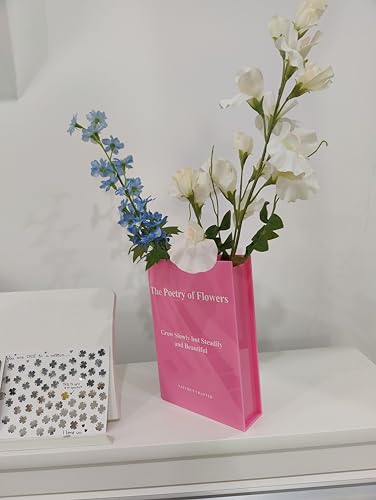 Rosa Buchvase Buchblumenvase Acryl-Büchervase, Vase Für Blumen, Tulpenvase, Bücherregal Dekoration für Blumenarrangements, Bookvase und Heimdekoration 20,5x15x4cm (rosa) von FeelComfy