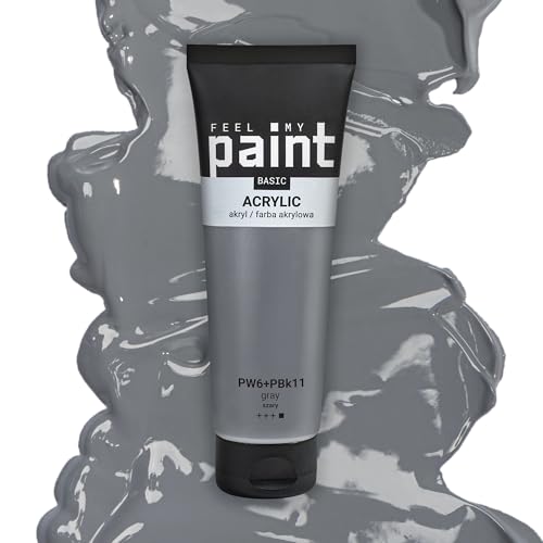 FeelMyPaint Acrylfarbe, Grau – 120 ml hochpigmentierte Künstlerfarbe zum Malen auf Leinwand, Papier, Stoff, Holz, Glas, Keramik, Metall, Stein von FeelMyPaint