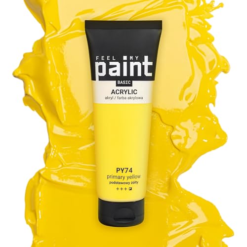 FeelMyPaint Acrylfarbe Gelb (Primärgelb) – 120 ml hochpigmentierte Künstlerfarbe zum Malen auf Leinwand, Papier, Stoff, Holz, Glas, Keramik, Metall, Stein von FeelMyPaint