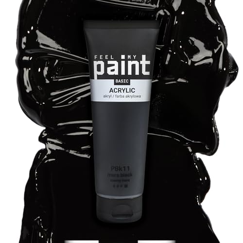 FeelMyPaint Acrylfarbe Schwarz (Mars Black) – 120 ml hochpigmentierte Künstlerfarbe zum Malen auf Leinwand, Papier, Stoff, Holz, Glas, Keramik, Metall, Stein von FeelMyPaint